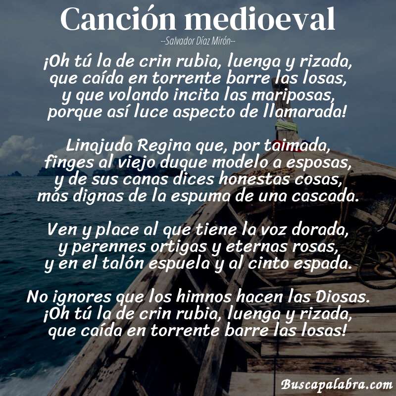Poema Canción medioeval de Salvador Díaz Mirón con fondo de barca