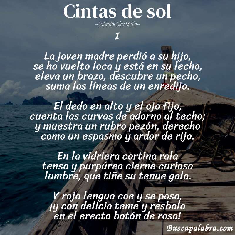 Poema Cintas de sol de Salvador Díaz Mirón con fondo de barca