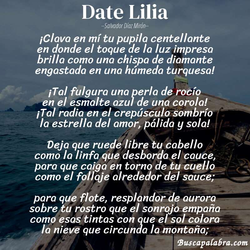 Poema Date Lilia de Salvador Díaz Mirón con fondo de barca