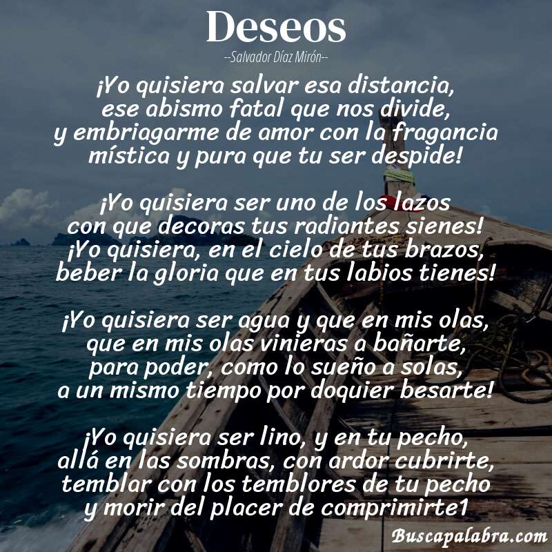 Poema Deseos de Salvador Díaz Mirón con fondo de barca