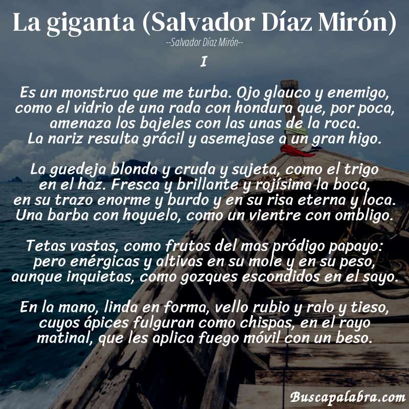 Poema La giganta (Salvador Díaz Mirón) de Salvador Díaz Mirón con fondo de barca