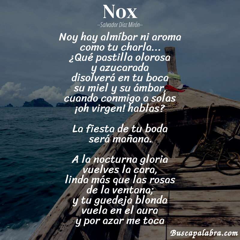 Poema Nox de Salvador Díaz Mirón con fondo de barca