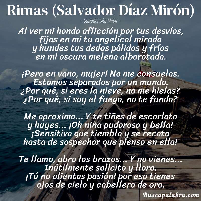 Poema Rimas (Salvador Díaz Mirón) de Salvador Díaz Mirón con fondo de barca