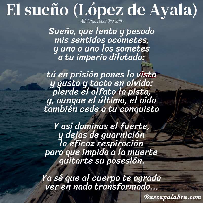 Poema El sueño (López de Ayala) de Adelardo López de Ayala con fondo de barca