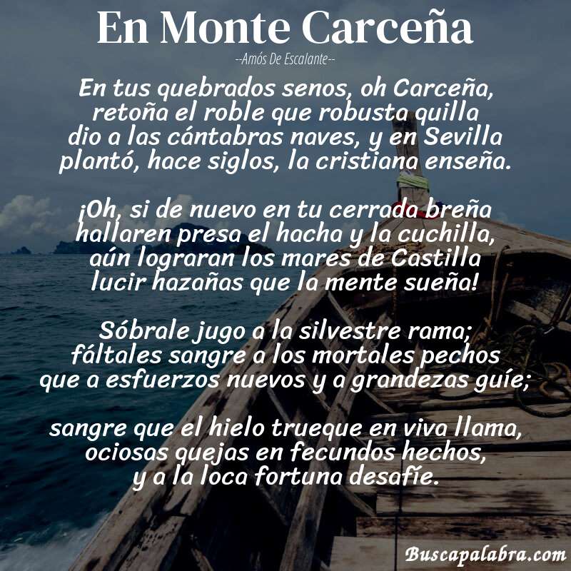 Poema En Monte Carceña de Amós de Escalante con fondo de barca