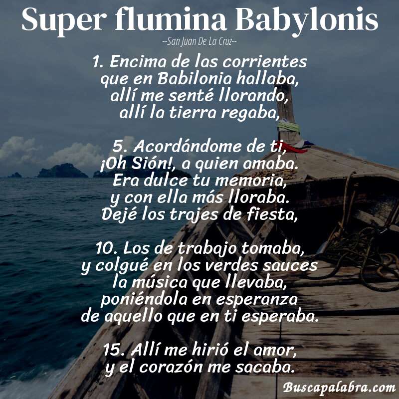 Poema Super flumina Babylonis de San Juan de la Cruz con fondo de barca
