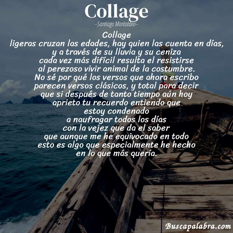 Poema collage de Santiago Montobbio con fondo de barca