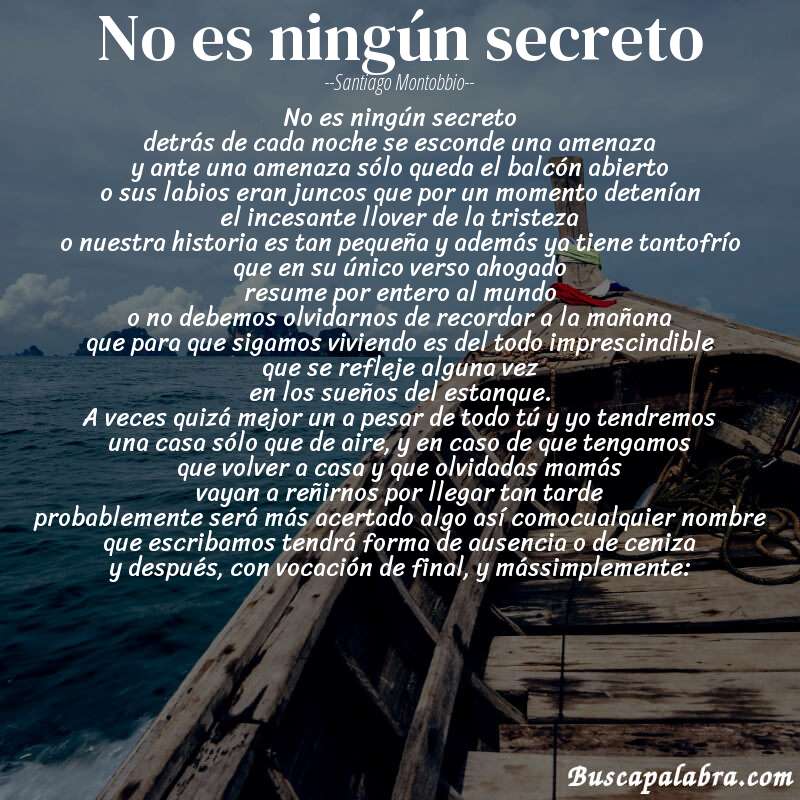Poema no es ningún secreto de Santiago Montobbio con fondo de barca