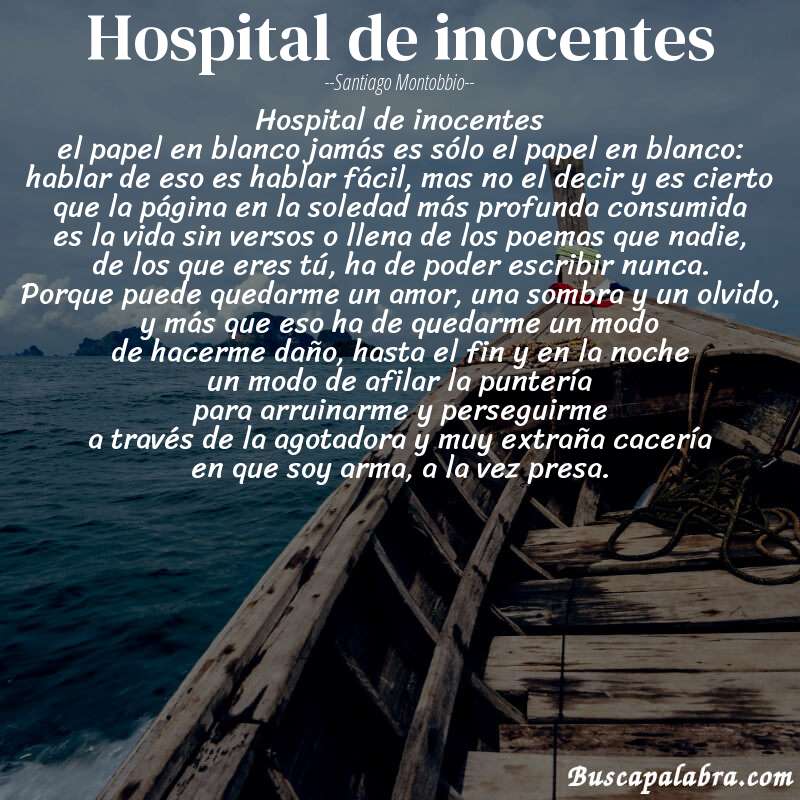 Poema hospital de inocentes de Santiago Montobbio con fondo de barca