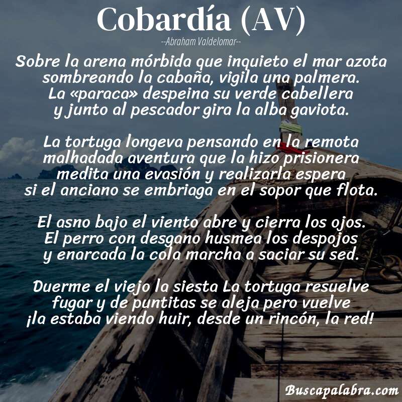 Poema Cobardía (AV) de Abraham Valdelomar con fondo de barca