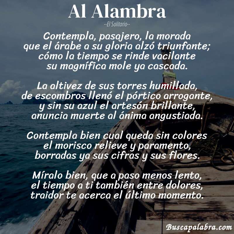 Poema Al Alambra de El Solitario con fondo de barca