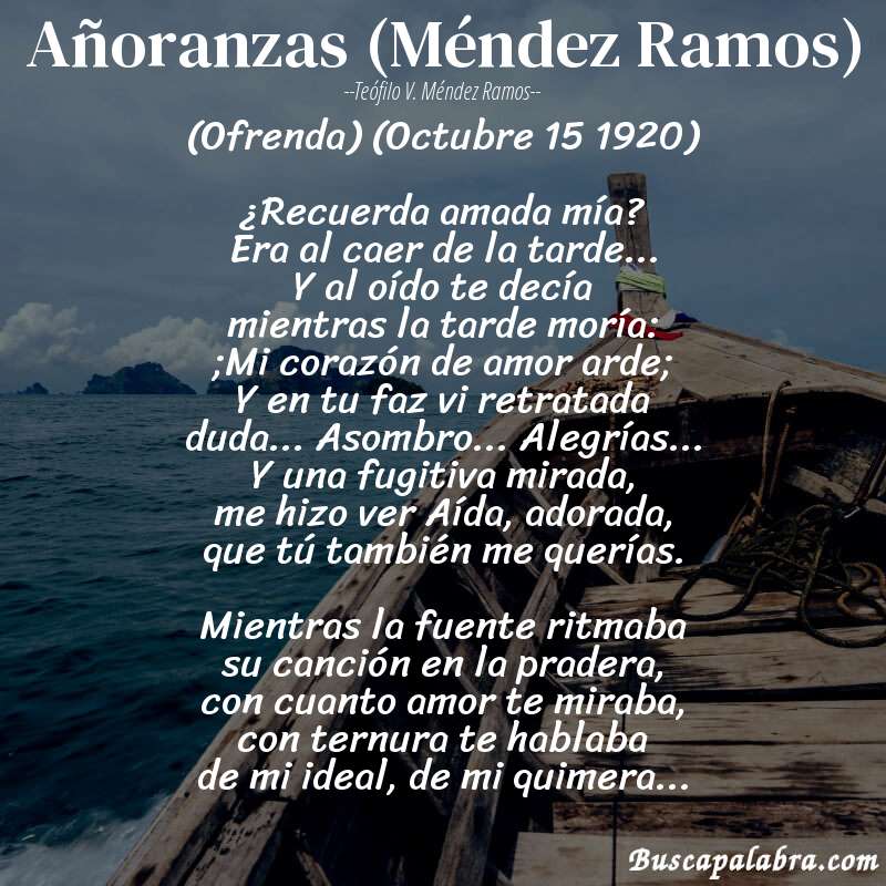 Poema Añoranzas (Méndez Ramos) de Teófilo V. Méndez Ramos con fondo de barca