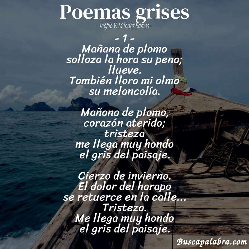 Poema Poemas grises de Teófilo V. Méndez Ramos con fondo de barca