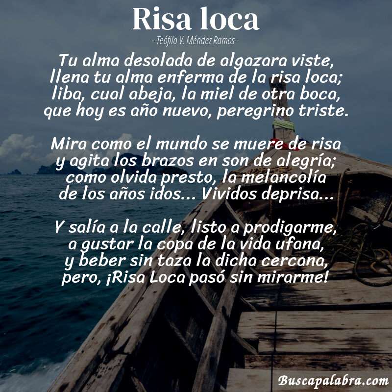 Poema Risa loca de Teófilo V. Méndez Ramos con fondo de barca