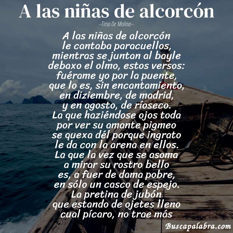 Poema a las niñas de alcorcón de Tirso de Molina con fondo de barca