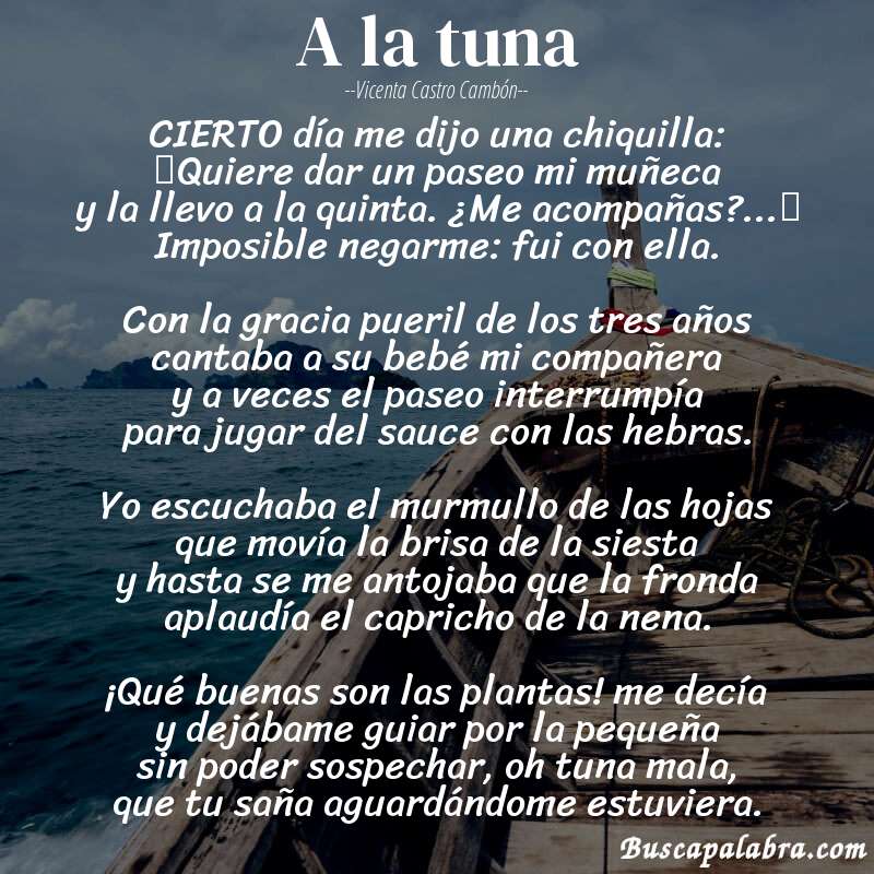Poema A la tuna de Vicenta Castro Cambón con fondo de barca