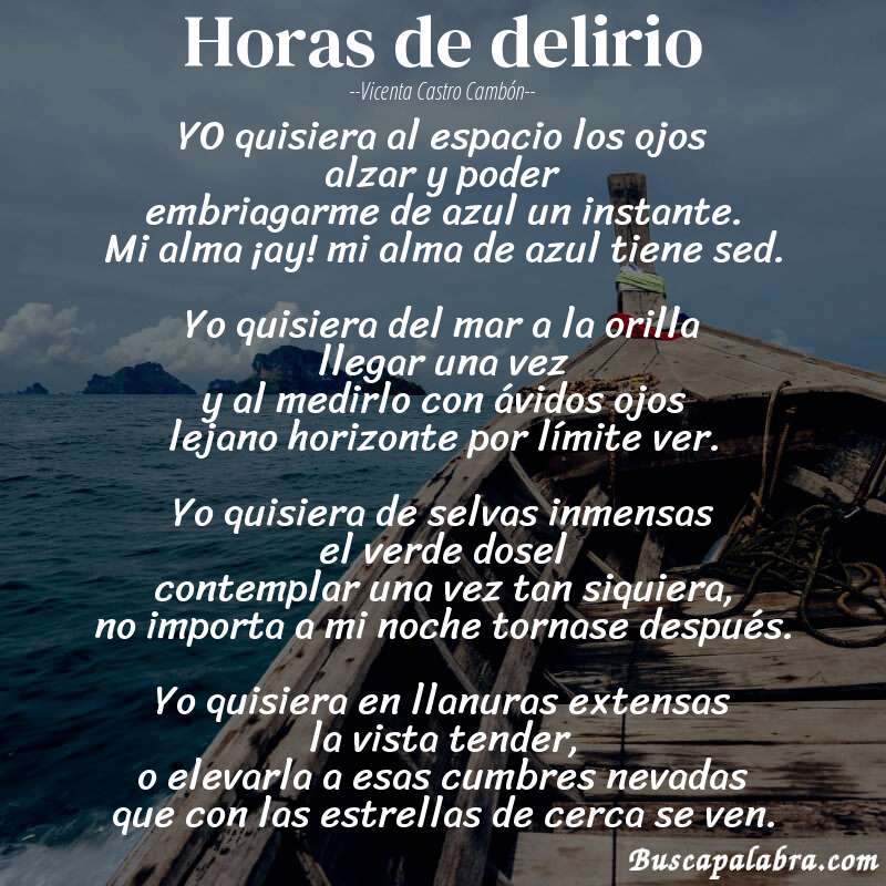 Poema Horas de delirio de Vicenta Castro Cambón con fondo de barca