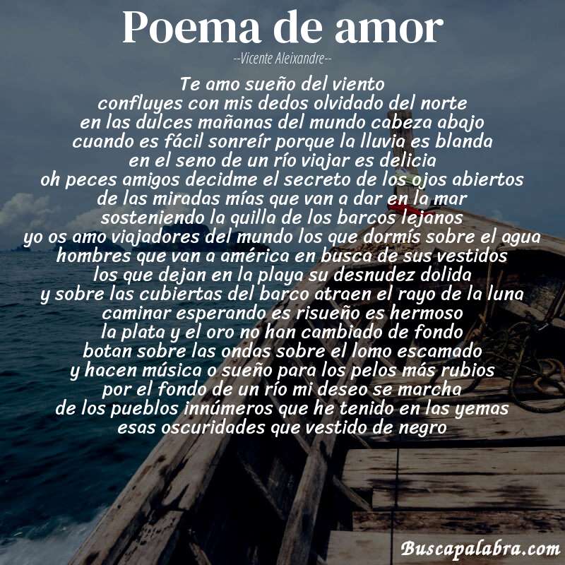 Poema poema de amor de Vicente Aleixandre con fondo de barca