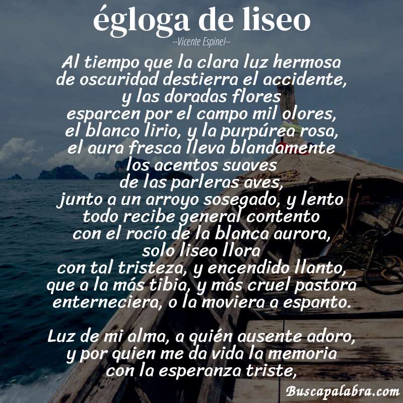 Poema égloga de liseo de Vicente Espinel con fondo de barca