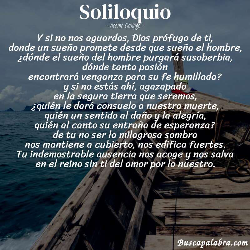Poema soliloquio de Vicente Gallego con fondo de barca