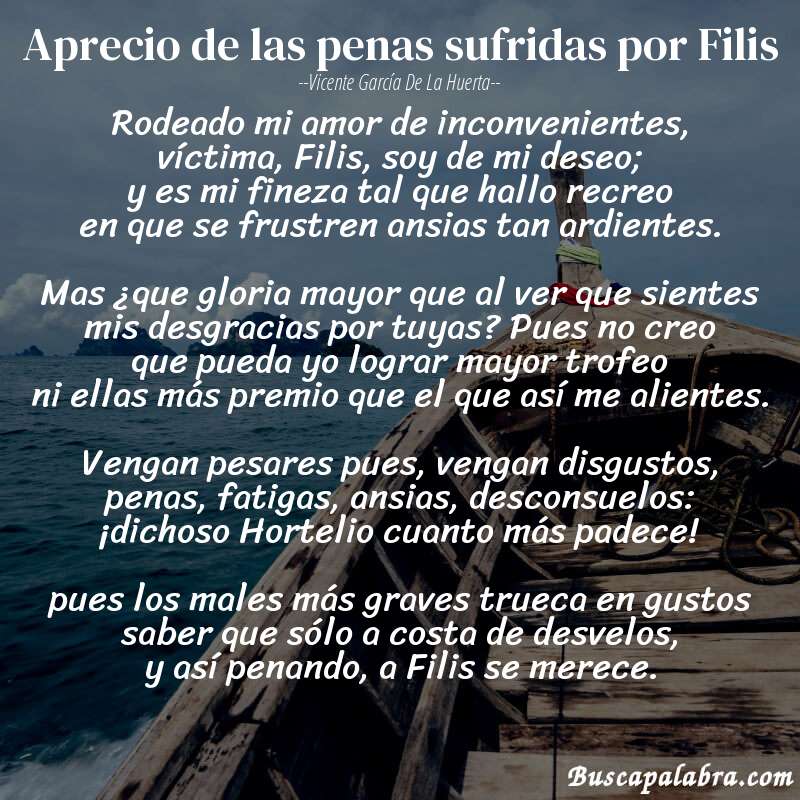 Poema Aprecio de las penas sufridas por Filis de Vicente García de la Huerta con fondo de barca