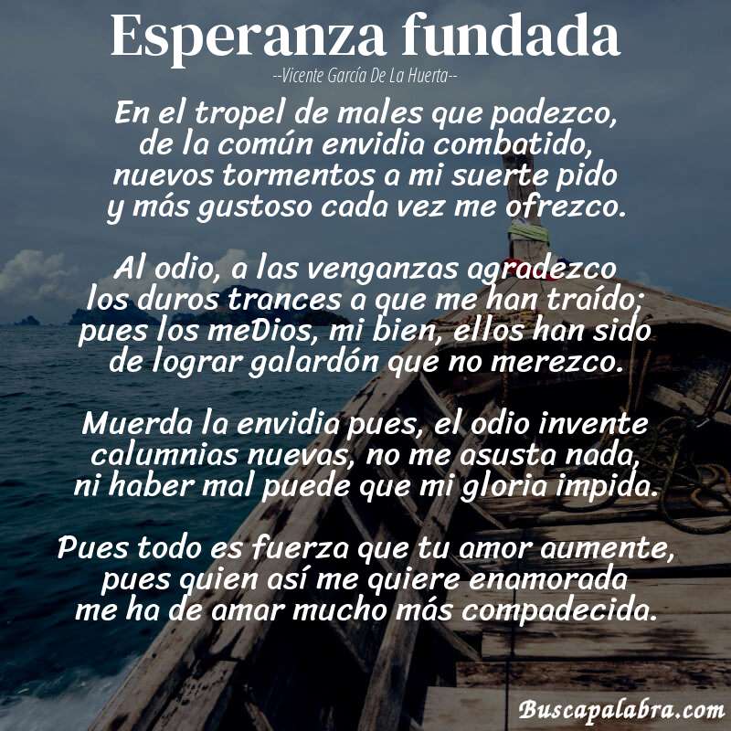 Poema Esperanza fundada de Vicente García de la Huerta con fondo de barca