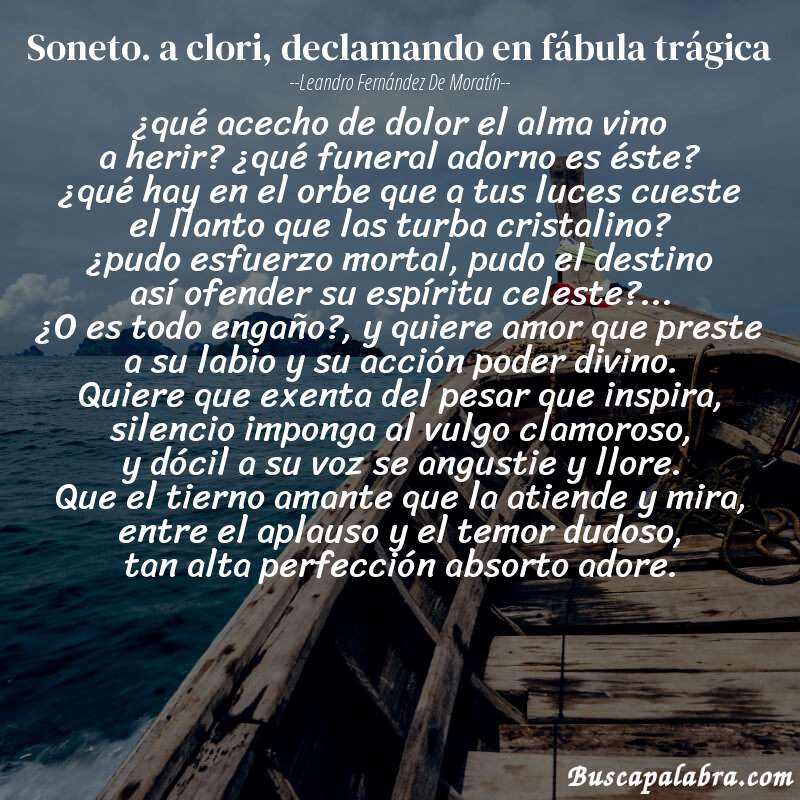 Poema soneto. a clori, declamando en fábula trágica de Leandro Fernández de Moratín con fondo de barca