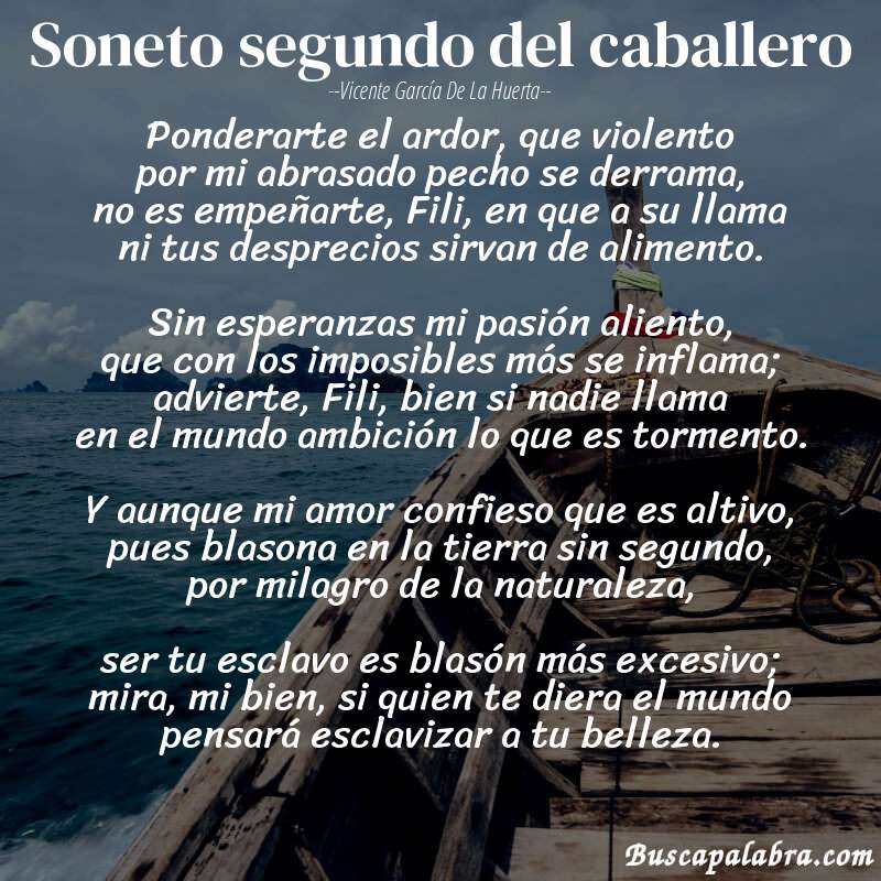 Poema Soneto segundo del caballero de Vicente García de la Huerta con fondo de barca