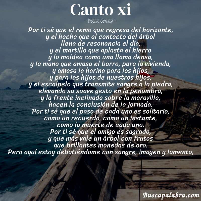 Poema canto xi de Vicente Gerbasi con fondo de barca