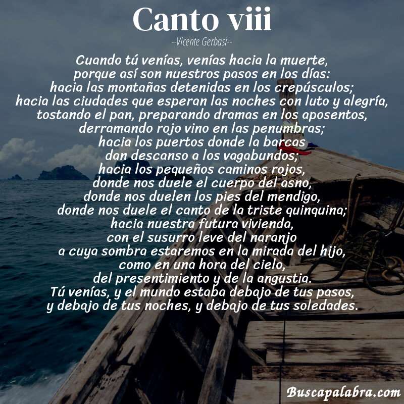 Poema canto viii de Vicente Gerbasi con fondo de barca