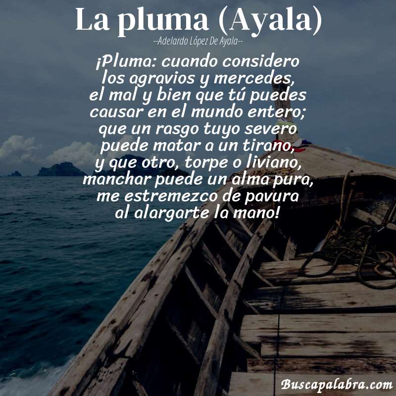 Poema La pluma (Ayala) de Adelardo López de Ayala con fondo de barca