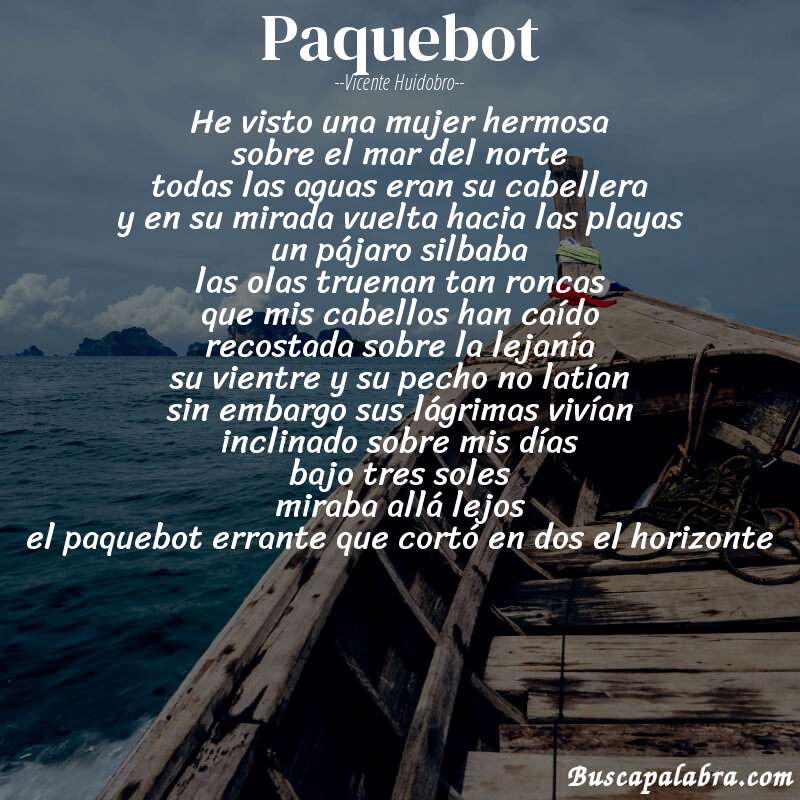 Poema paquebot de Vicente Huidobro con fondo de barca