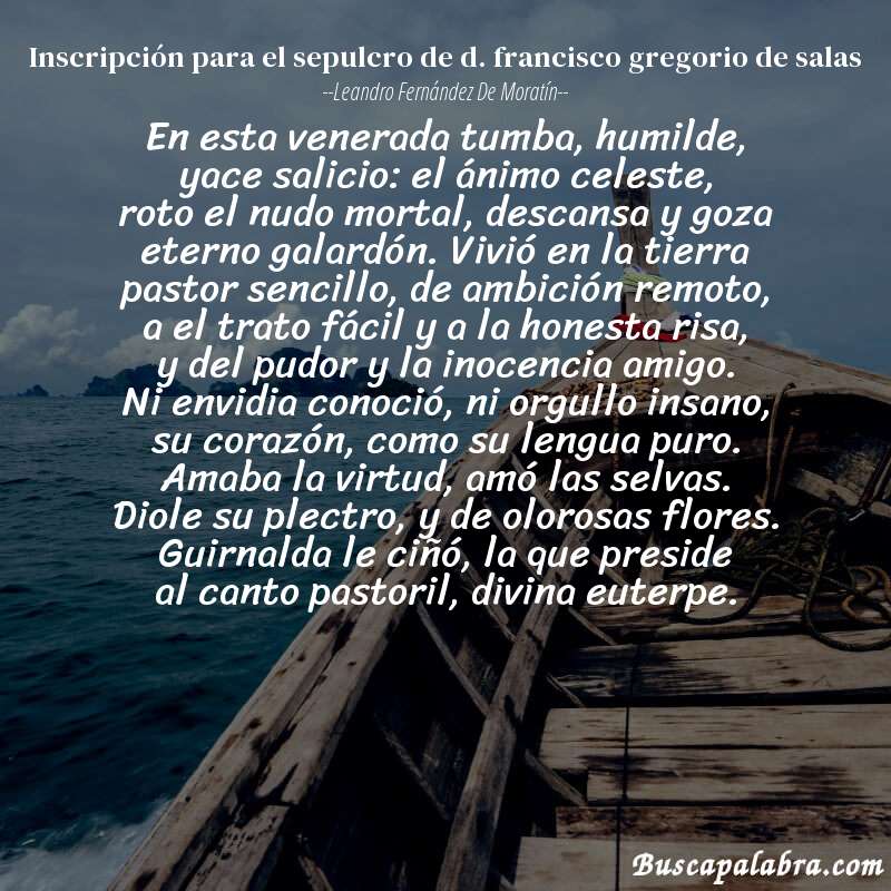 Poema inscripción para el sepulcro de d. francisco gregorio de salas de Leandro Fernández de Moratín con fondo de barca