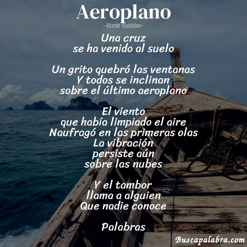 Poema Aeroplano de Vicente Huidobro con fondo de barca