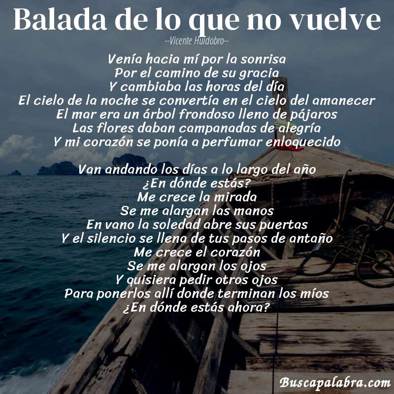 Poema Balada de lo que no vuelve de Vicente Huidobro con fondo de barca