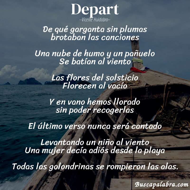 Poema Depart de Vicente Huidobro con fondo de barca