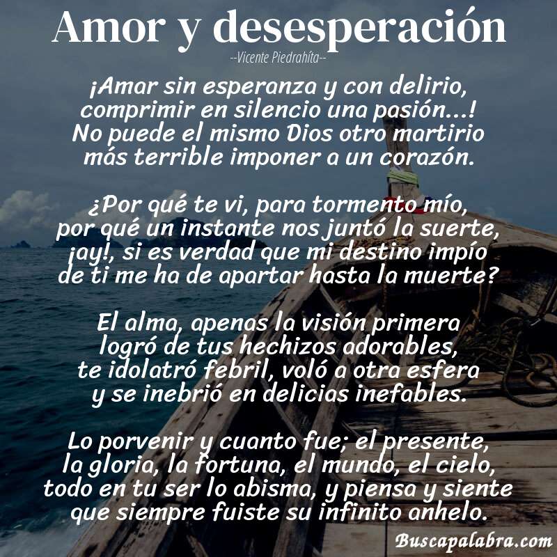 Poema Amor y desesperación de Vicente Piedrahíta con fondo de barca