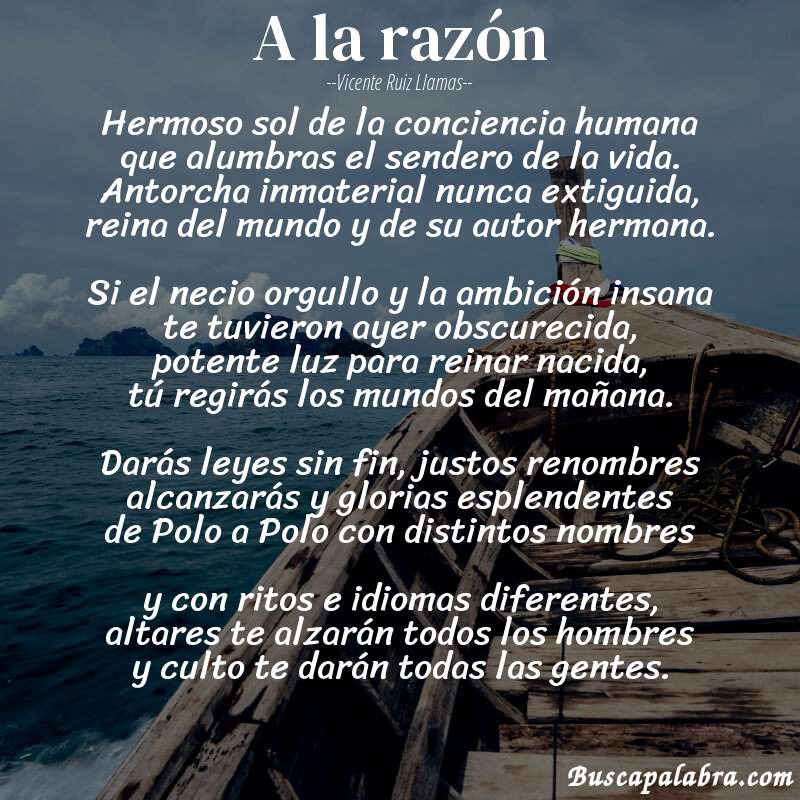 Poema A la razón de Vicente Ruiz Llamas con fondo de barca