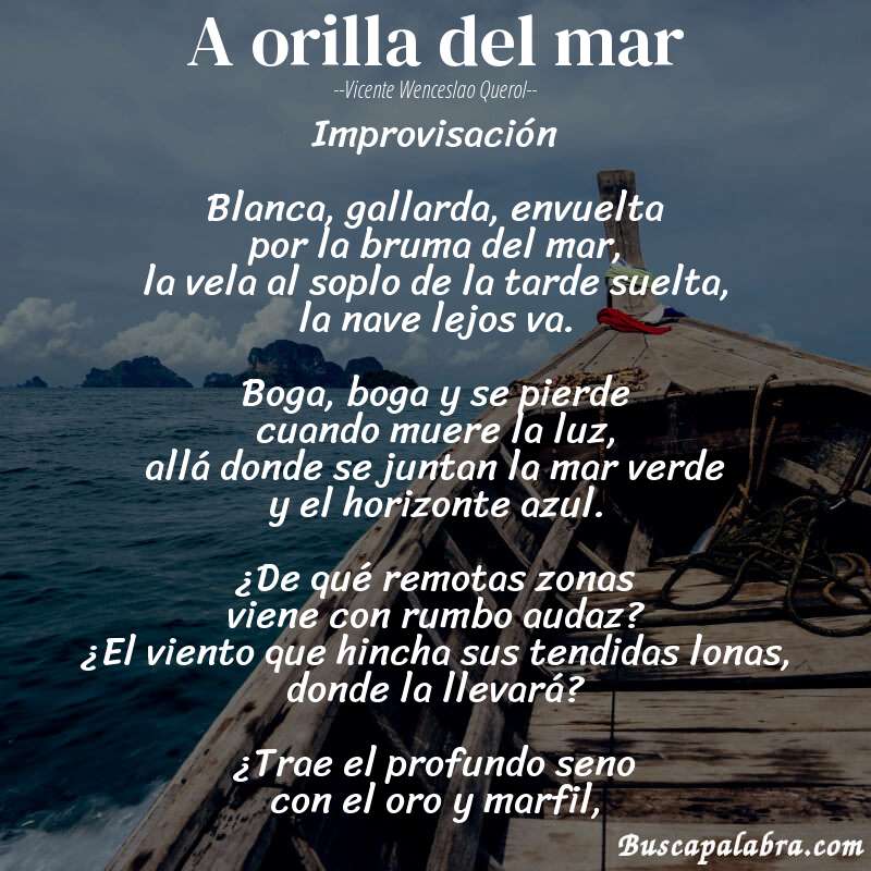 Poema A orilla del mar de Vicente Wenceslao Querol con fondo de barca