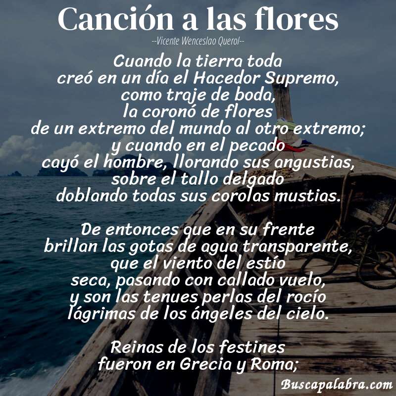 Poema Canción a las flores de Vicente Wenceslao Querol con fondo de barca