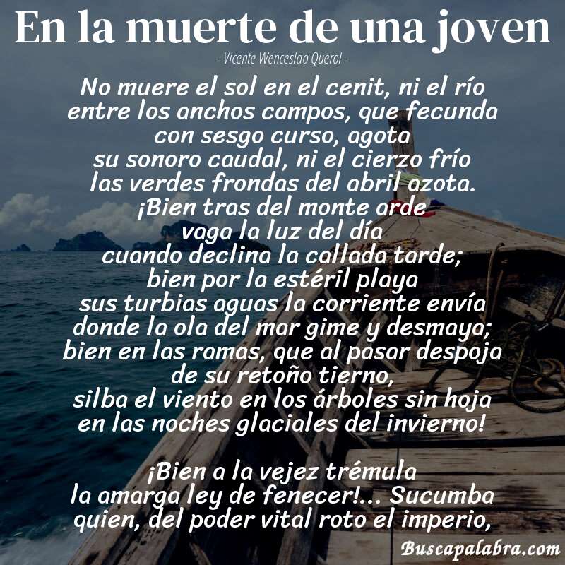 Poema En la muerte de una joven de Vicente Wenceslao Querol con fondo de barca