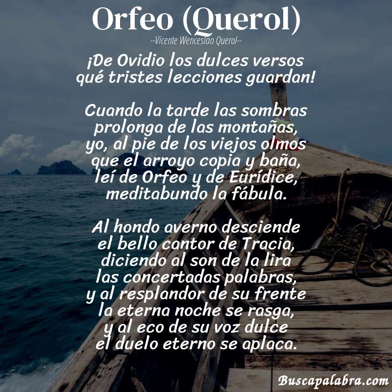 Poema Orfeo (Querol) de Vicente Wenceslao Querol con fondo de barca