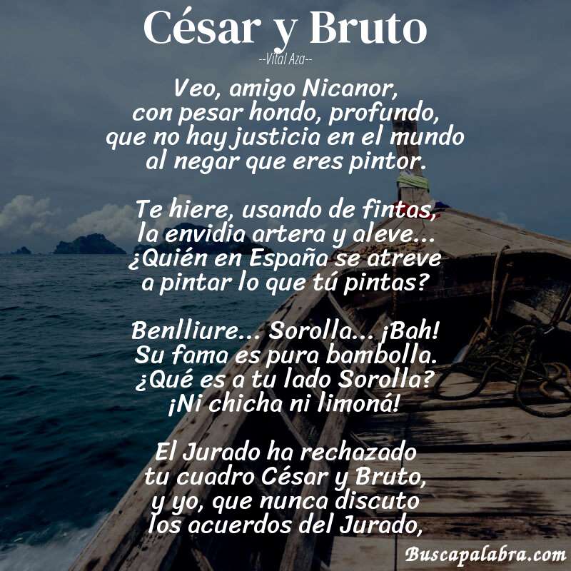 Poema César y Bruto de Vital Aza con fondo de barca