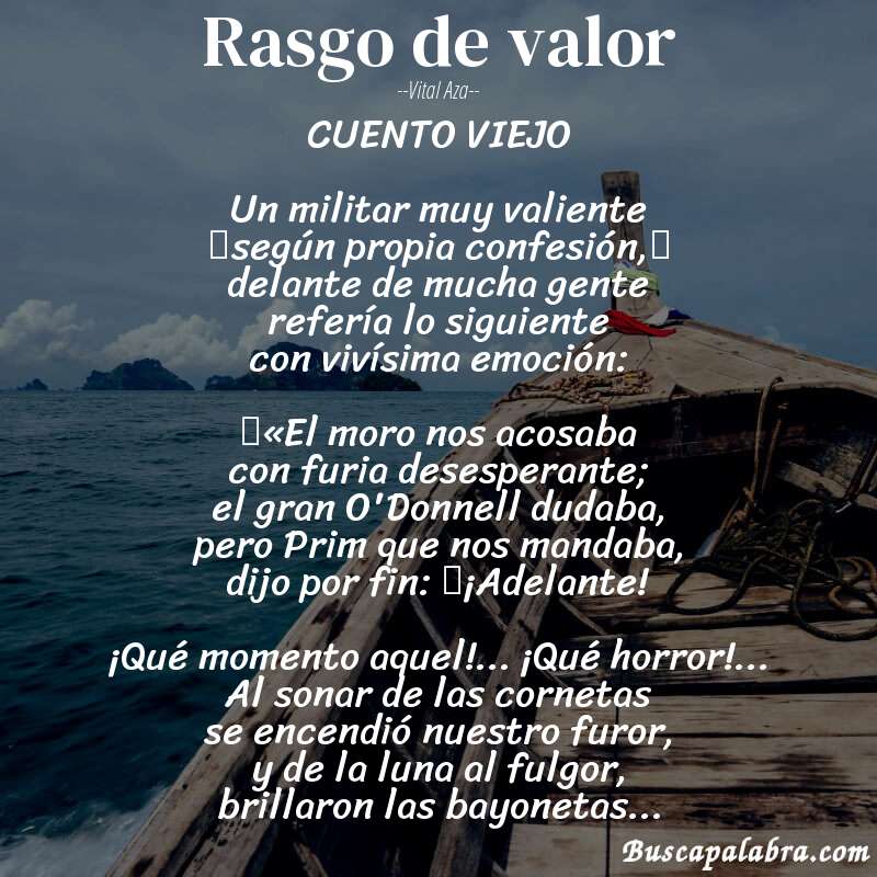 Poema Rasgo de valor de Vital Aza con fondo de barca