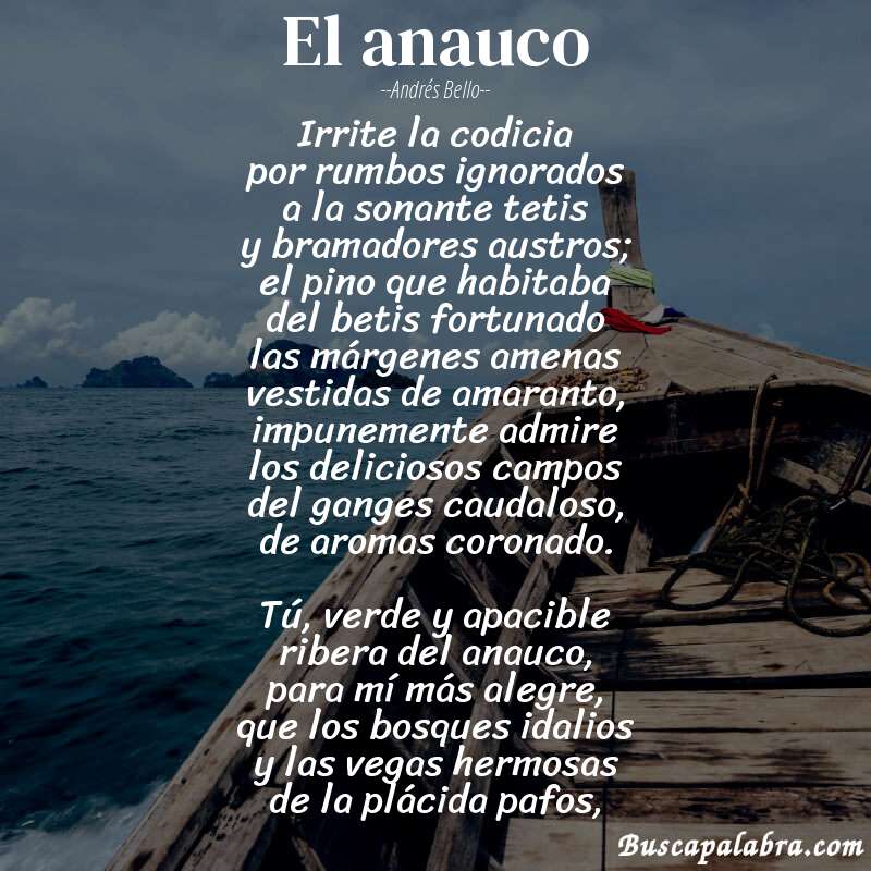 Poema el anauco de Andrés Bello con fondo de barca