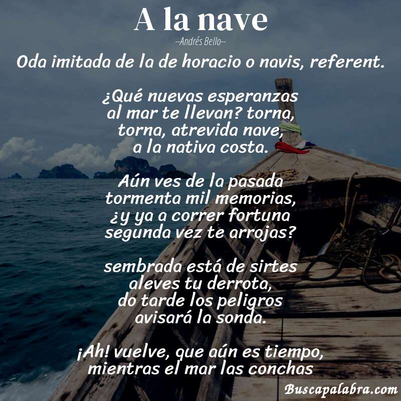 Poema a la nave de Andrés Bello con fondo de barca