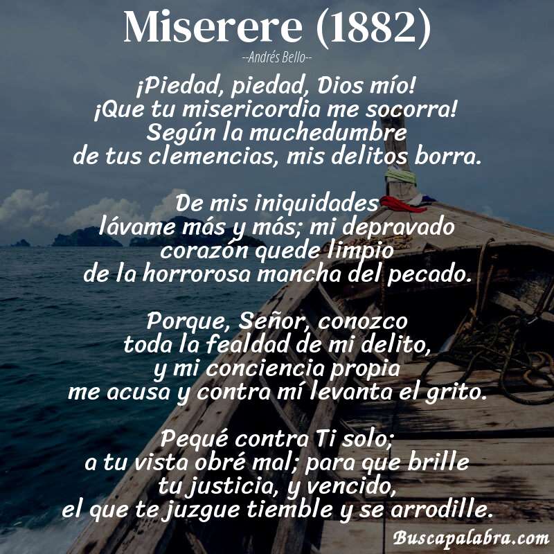 Poema Miserere (1882) de Andrés Bello con fondo de barca
