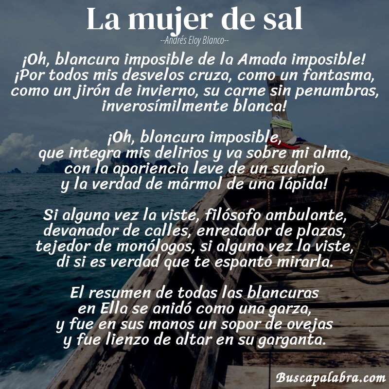 Poema La mujer de sal de Andrés Eloy Blanco con fondo de barca