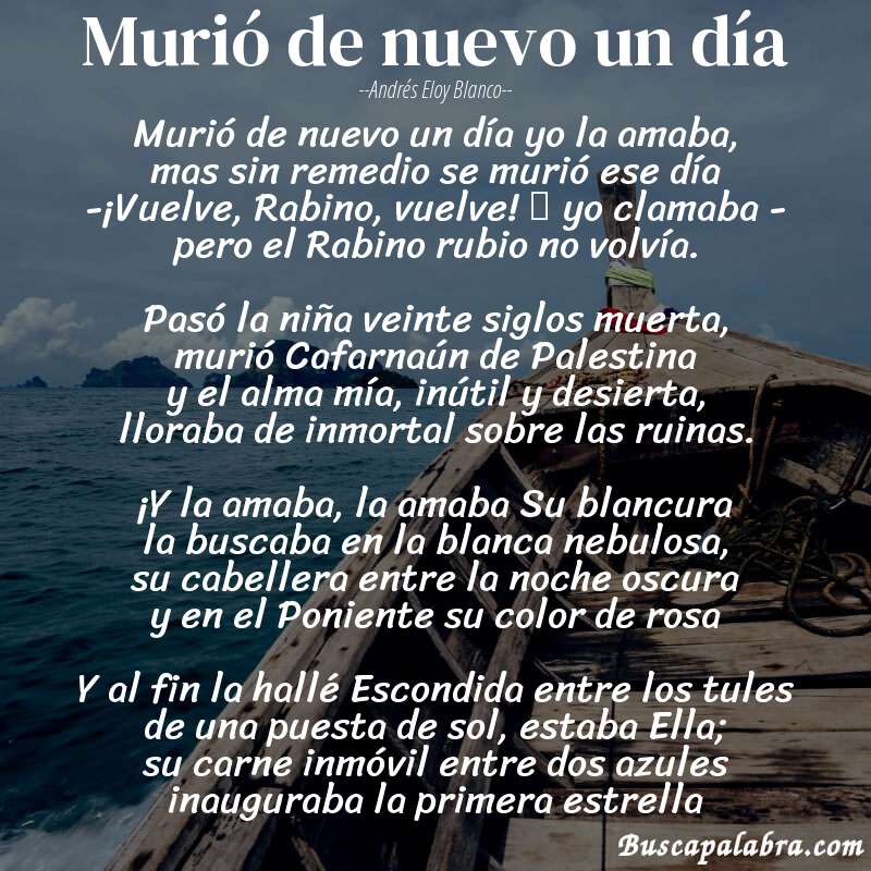 Poema Murió de nuevo un día de Andrés Eloy Blanco con fondo de barca