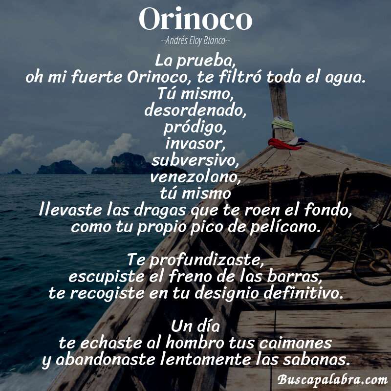 Poema Orinoco de Andrés Eloy Blanco con fondo de barca
